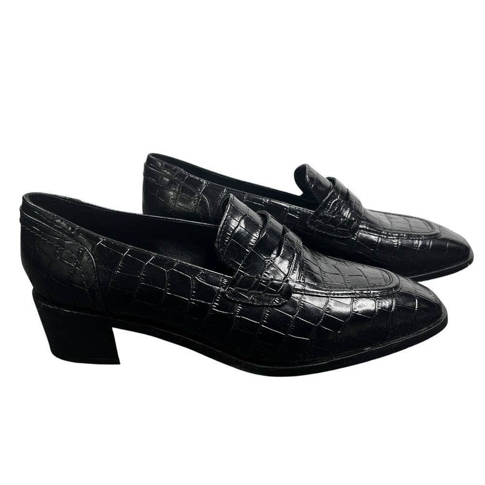 Aquatalia Women's Black Croc Embossed Leather Wedge Loafers‎ Size 11 M Italy